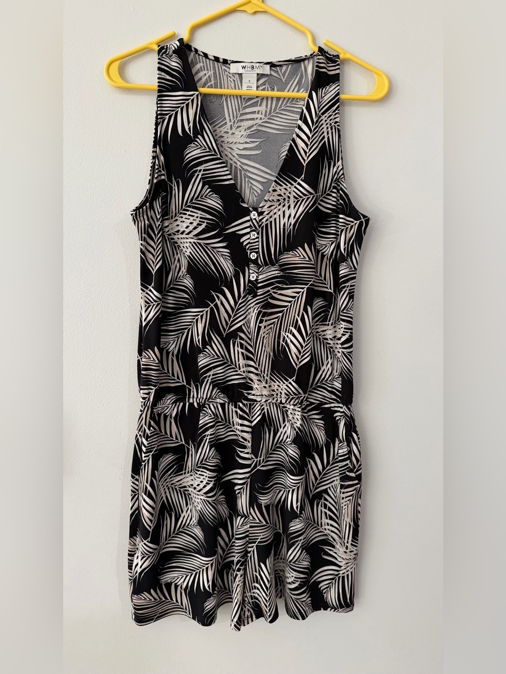White House Black Market Black Palm Tropical Women's Small Romper One Piece Tank